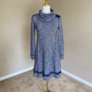 Anthropologie Saturday Sunday Navy Blue Cowl Neck Dress with Lace Size XS